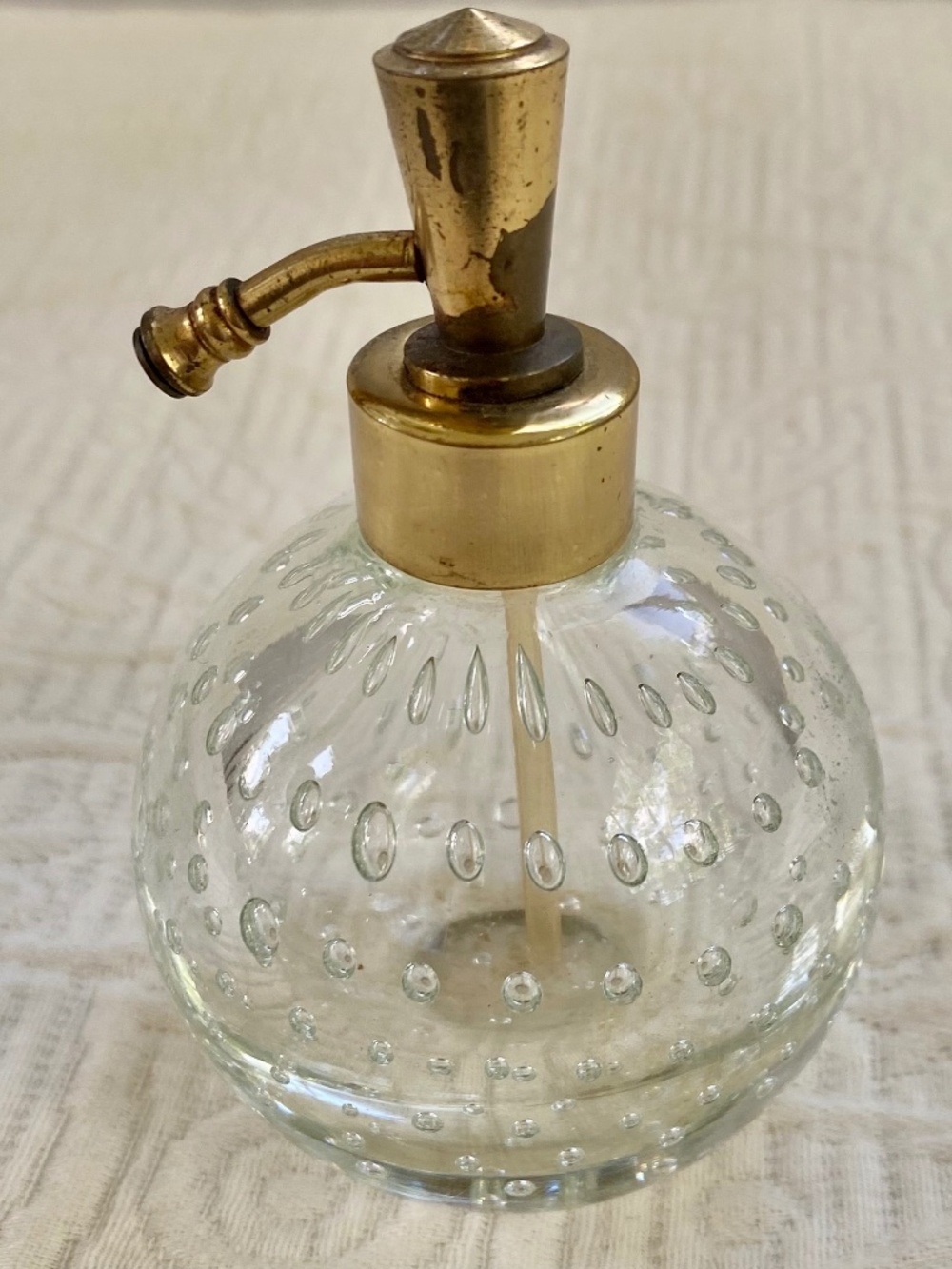 Vintage Perfume Bottle. Blown Glass and Brass with Applicator Tilso Japan